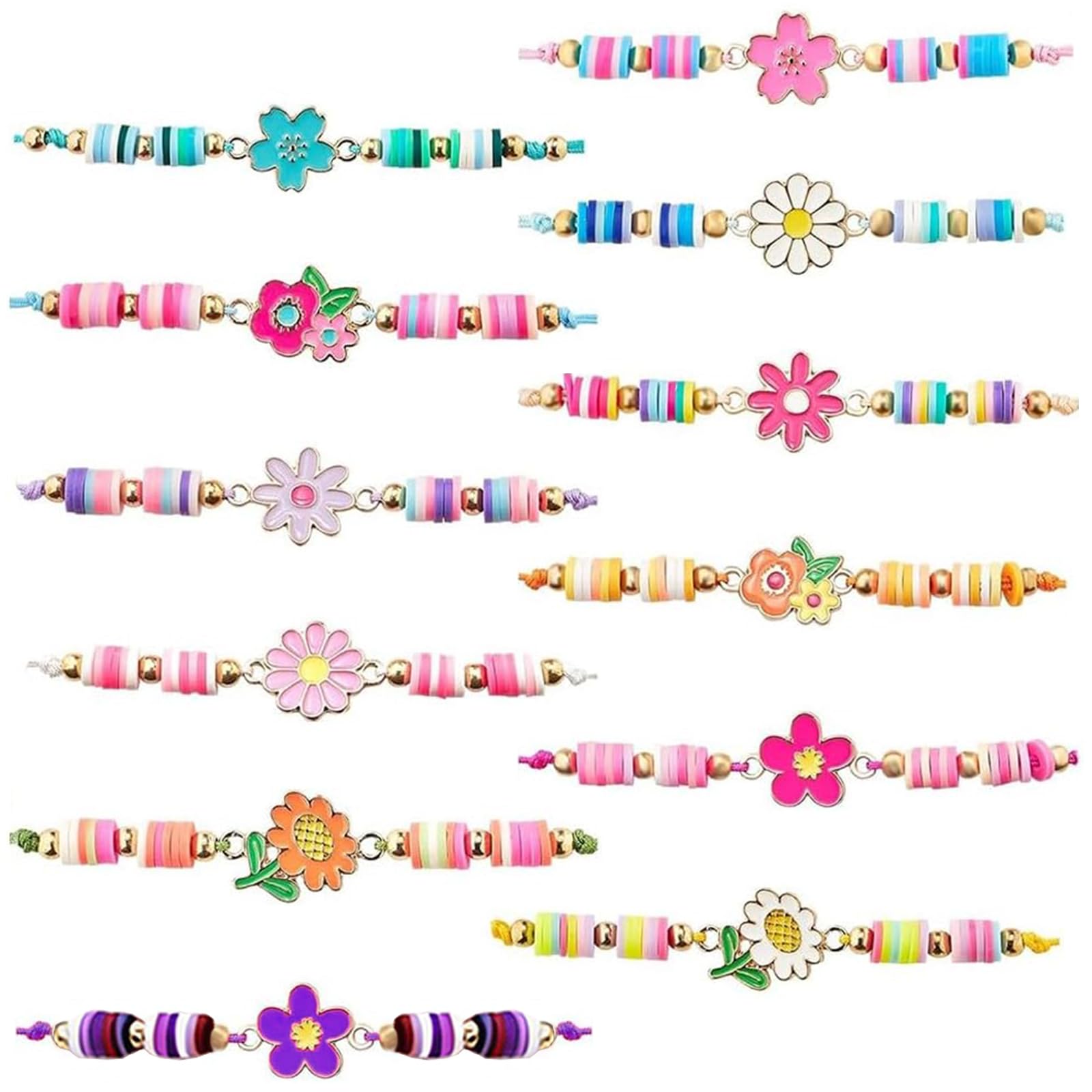 Bracelet Amitié Bresilien Enfant 12 Pièces Ulticolore Tressés Réglables Corde Coloré Fleur élastique Filles Cheville