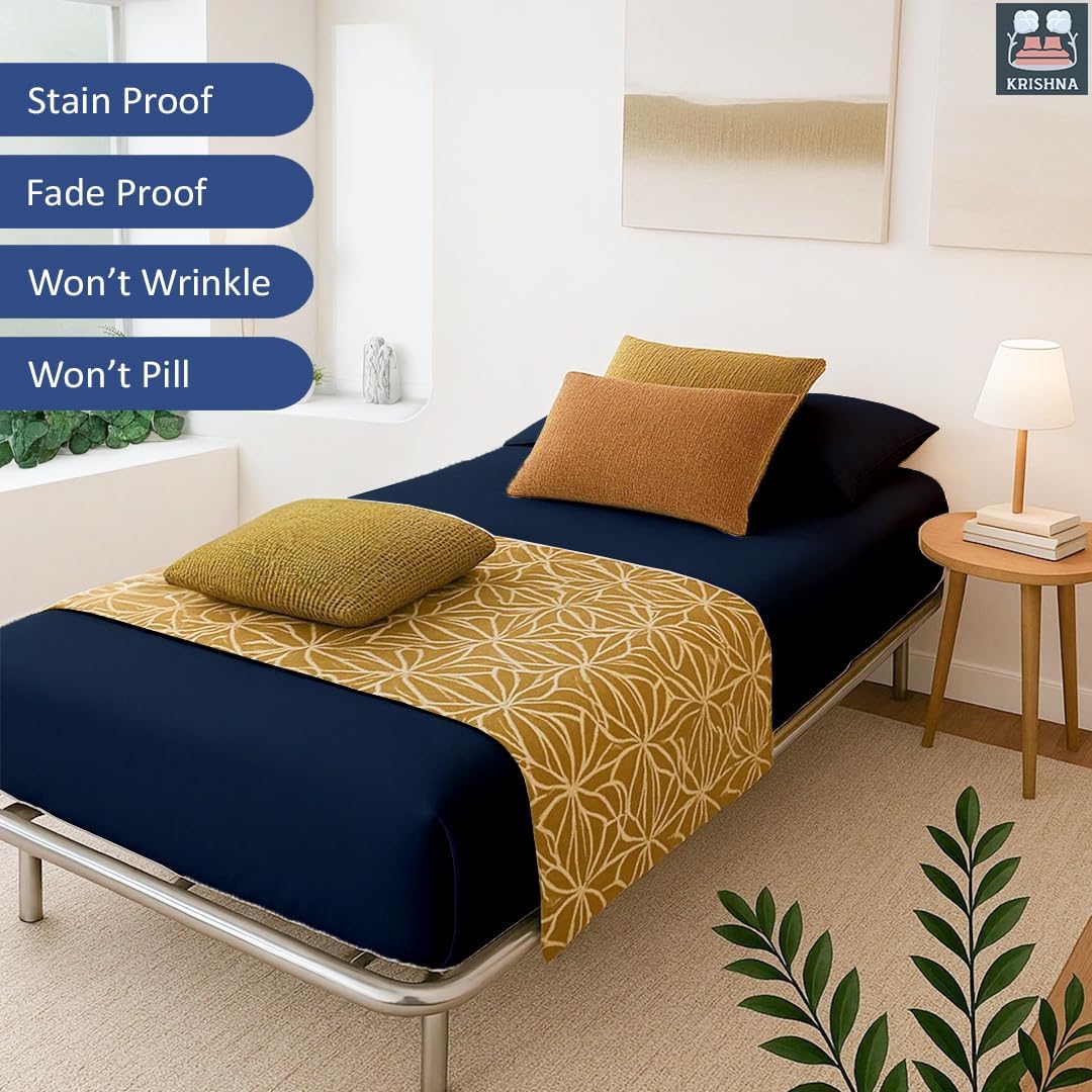 KRISHNA 4 Piece Cot Sheet 30” x 75” for Narrow Twin, Camping, Rv Bunk, Guest Bed Soft & Breatheable 100% Egyptian Cotton Bedding Set fits Up to 9” Deep Pocket Trifold Mattress, Navy Blue