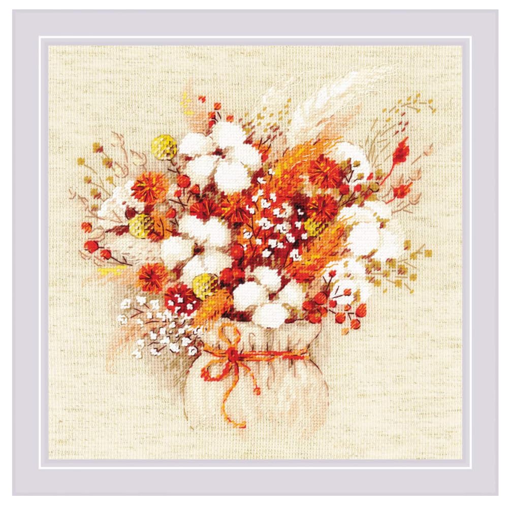 Riolis Multi Colour Kreuzstich-Set Blumenstrauß Mit Samtgras Und Baumwollballen 25X25 Cm, Zählmuster