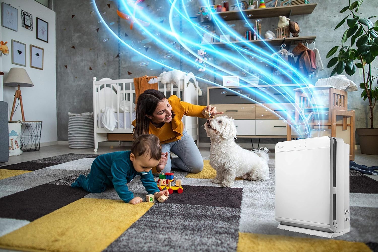 Mitsubishi Electric Premium Purificatore d'aria MA-EW85S-E, filtro HEPA e ai carboni attivi, Smart-Search, autopulente, compatibile Wi-Fi, CADR 511 m³/h