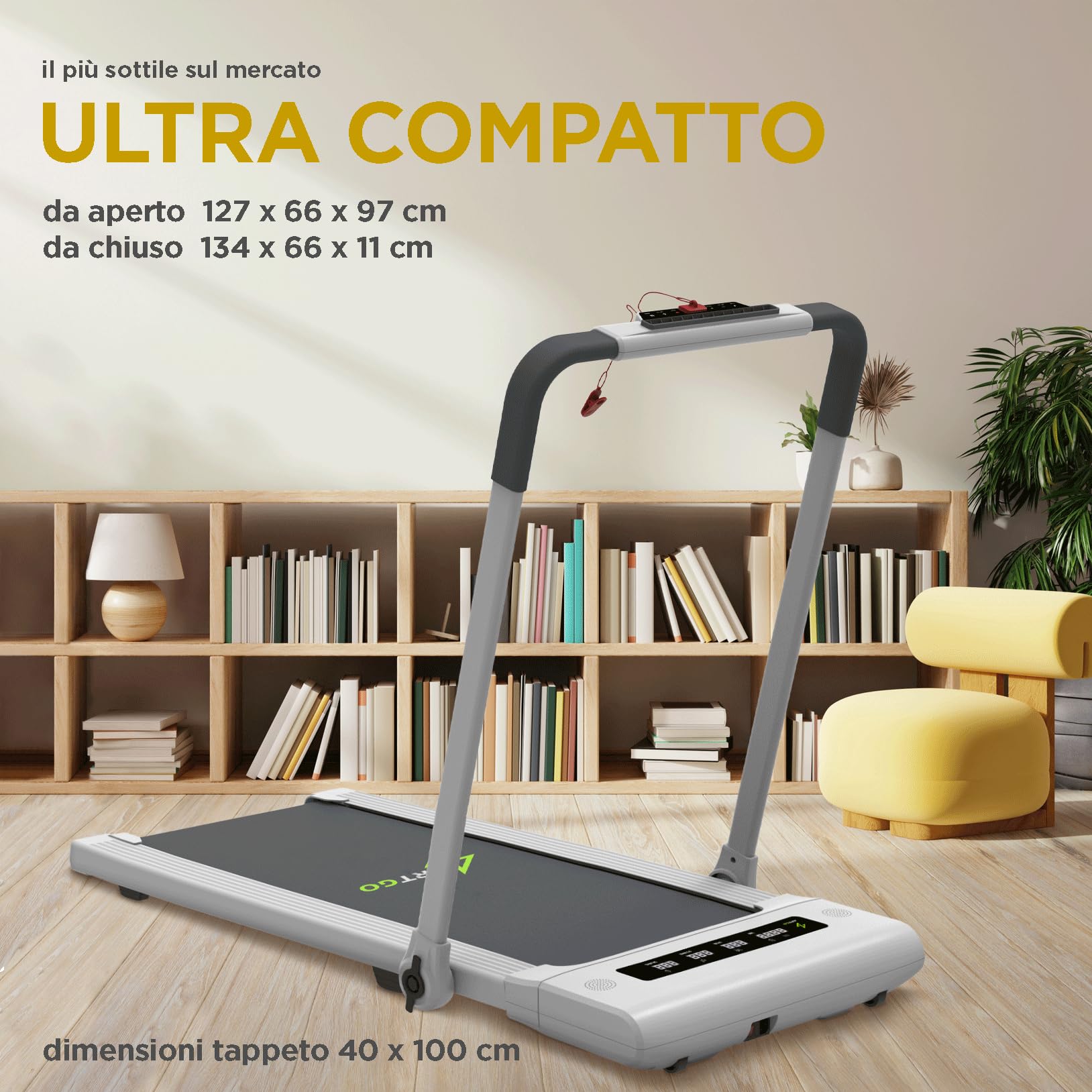 ArtGo GIOTTO Tapis Roulant Elettrico Salvaspazio, Compatto, APP Interattive, Bluetooth, Fino a 10 km/h, ASSISTENZA E GARANZIA ITALIA