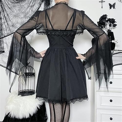 Miniatura 3 de Blusa gótica para mujer, estilo punk, de malla, transparente, sexy, de manga larga, Y2K, color negro, para fiestas