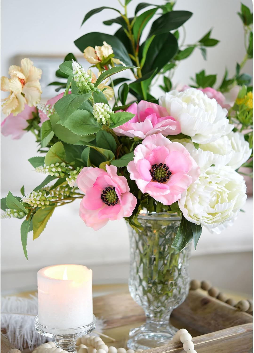 FiveSeasonStuff ‘Real Touch’ Sweet Pink Silk Anemone Artificial Flowers & Wedding Bouquet (9 Long Stems, 18.9 inches)