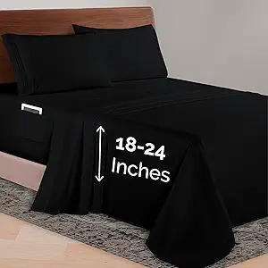 Elegant Comfort Luxurious 1500 Premium Hotel Quality Microfiber 4-Piece Sheet Set, 18-24 Inches Deep - Extra Deep Pocket Sheets - Ultra Soft 4PC Deep Pocket Sheets, King, Black