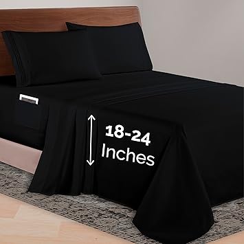 Elegant Comfort Luxurious 1500 Premium Hotel Quality Microfiber 4-Piece Sheet Set, 18-24 Inches Deep - Extra Deep Pocket Sheets - Ultra Soft 4PC Deep Pocket Sheets, King, Black