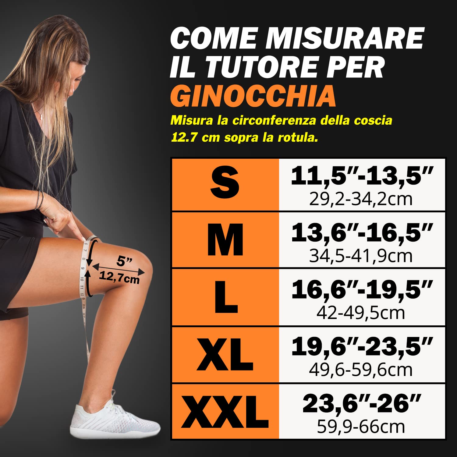 POWERLIX Supporto per Ginocchio da Uomo/Donna, Ginocchiera, Fascia a Compressione, Supporto per Artrite, Dolore alle Articolazioni, Lesioni dei Legamenti, Rottura del Menisco, Arancia, M