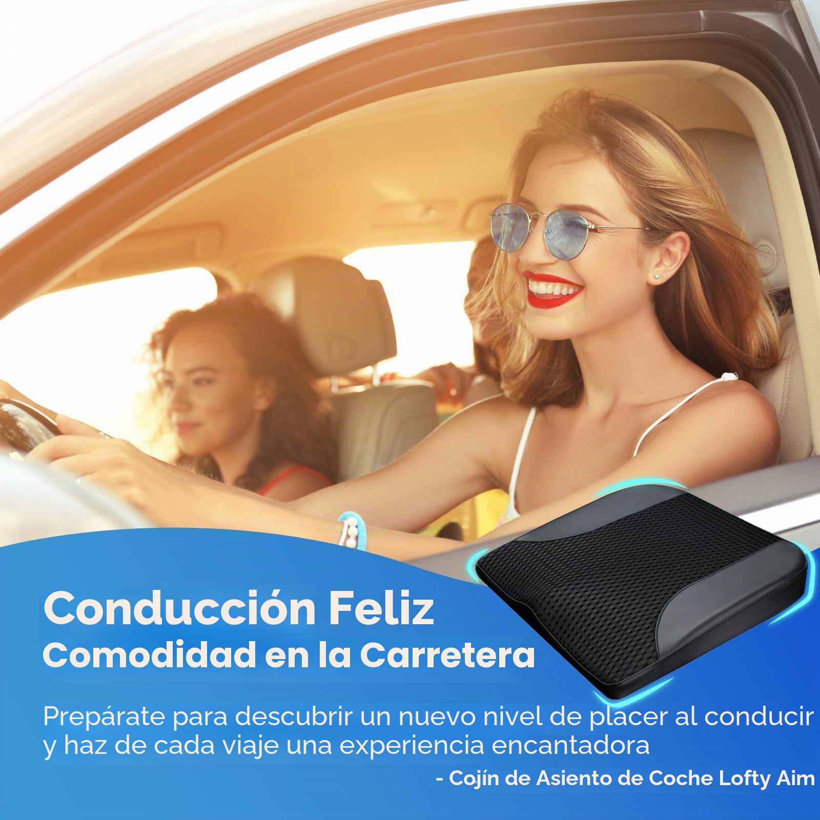 Cojín de asiento de coche: cómodo cojín de espuma viscoelástica para conducir, para aliviar el dolor de ciática, tailobone, cojín de asiento para coche, camión, oficina, silla de ruedas, cuero negro y