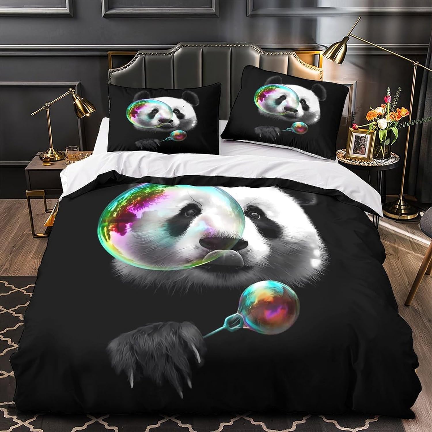 Funda Nordica Cama 135/150 Panda Gigante Ropa de Cama 3D Animales Adorables 3 Piezas Suave Transpirable Microfibra Funda Nórdica 240x220 cm y 2 Fundas de Almohada 50x75 cm C.2959