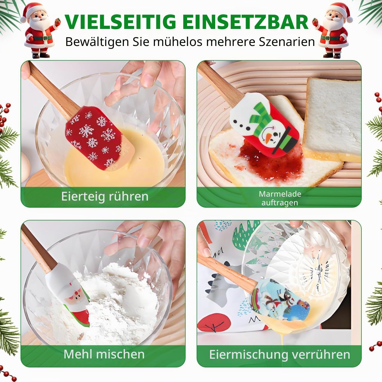 Operitacx 8 StüCk Silicone Teigschaber Weihnachten, Teigspachtel Silikon Spatel Klein HitzebestäNdige FüR Butter, KäSe, Sahne