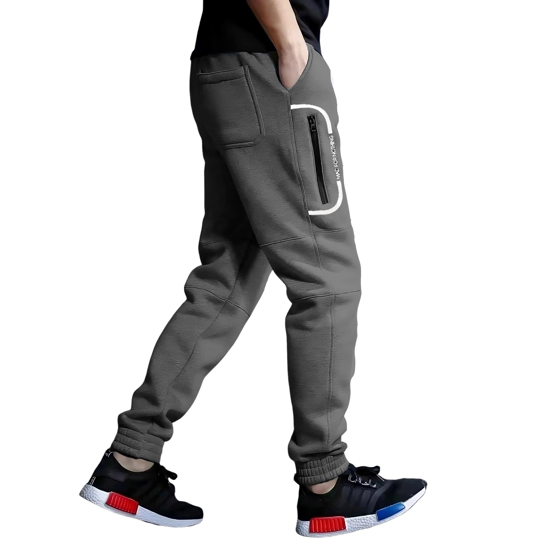 Men’s Cotton Fleece Track Pants | 4-Pocket Winter Joggers with Printed Zipper Pocket, Side & Back Pockets, Elastic Waist & Cuffs-image-6