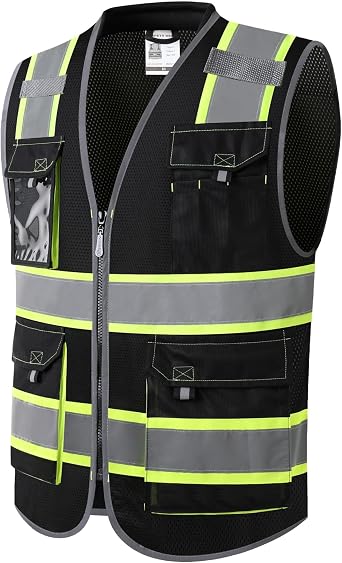 JKSafety Safety Vest for Men Women Hi Vis with Pockets and Cushioned Collar Construction Vest Meet ANSI Standard BX360