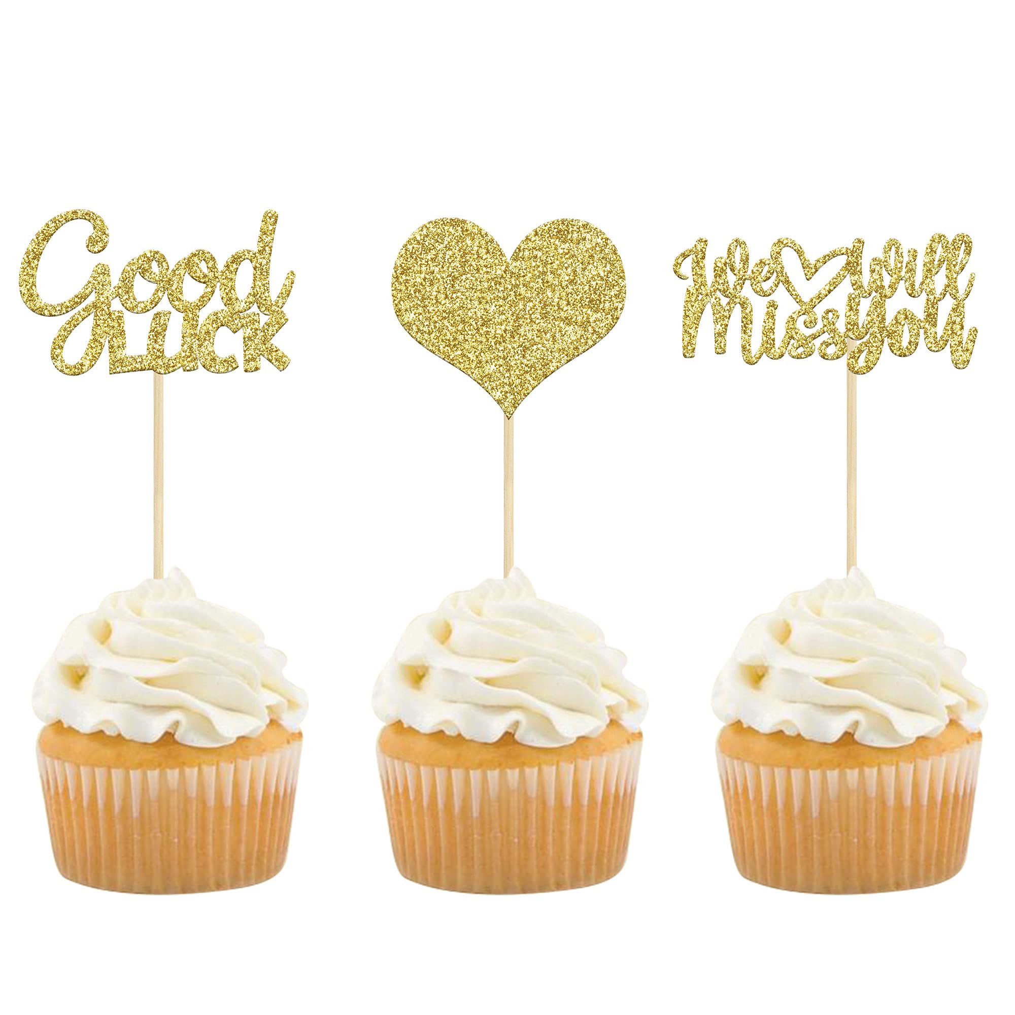 Gyufise 36Pcs Gold Glitter We Will Miss You Cupcake Toppers with Love