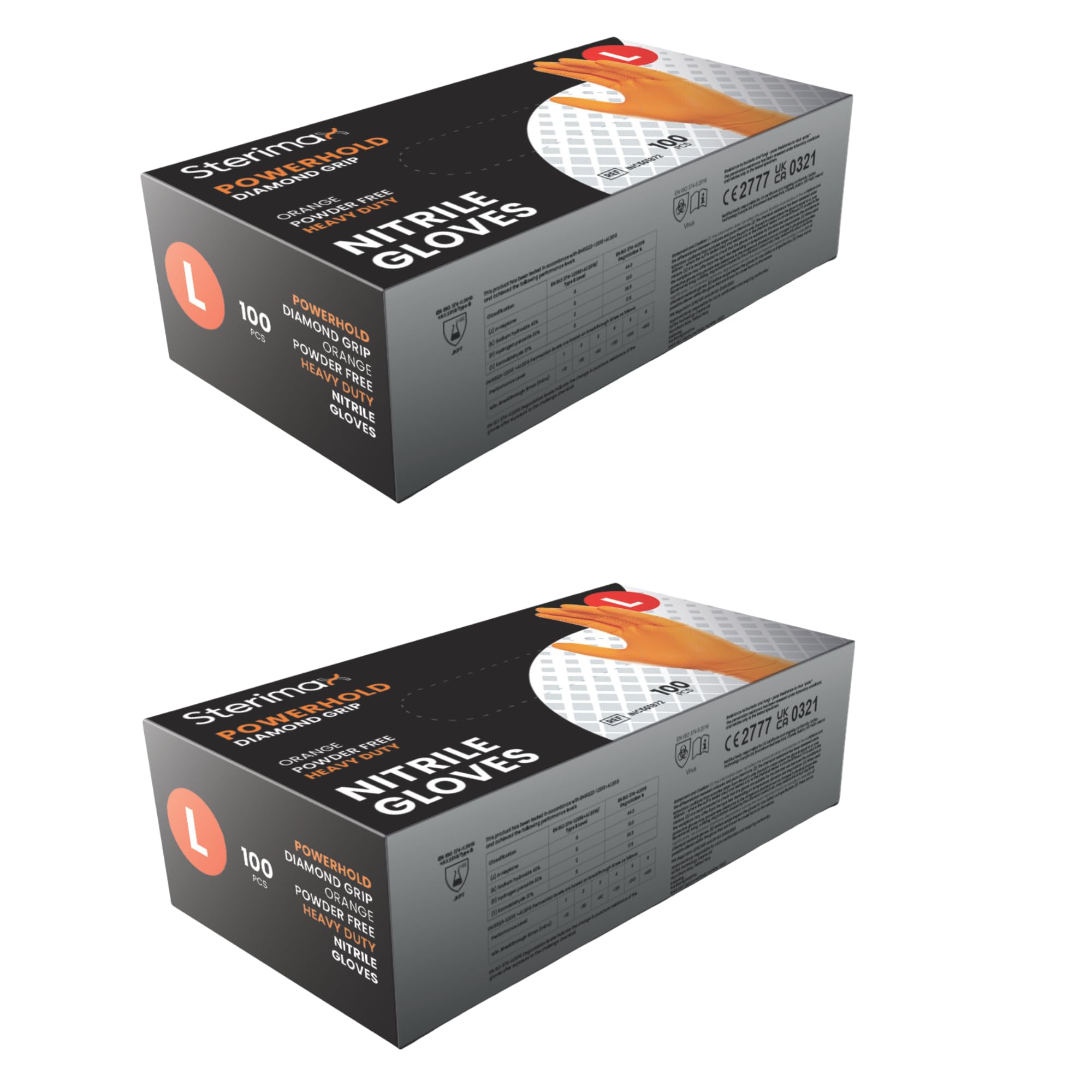 IDEAL 365 PowerHold Nitrile Diamond Grip Gloves – Tough Heavy Duty 0.22mm Thick Disposable Gloves, Chemical Splash Resistant, Food Safe, Latex Free, Industrial Grade (100 Pack) (2, Orange, Large)