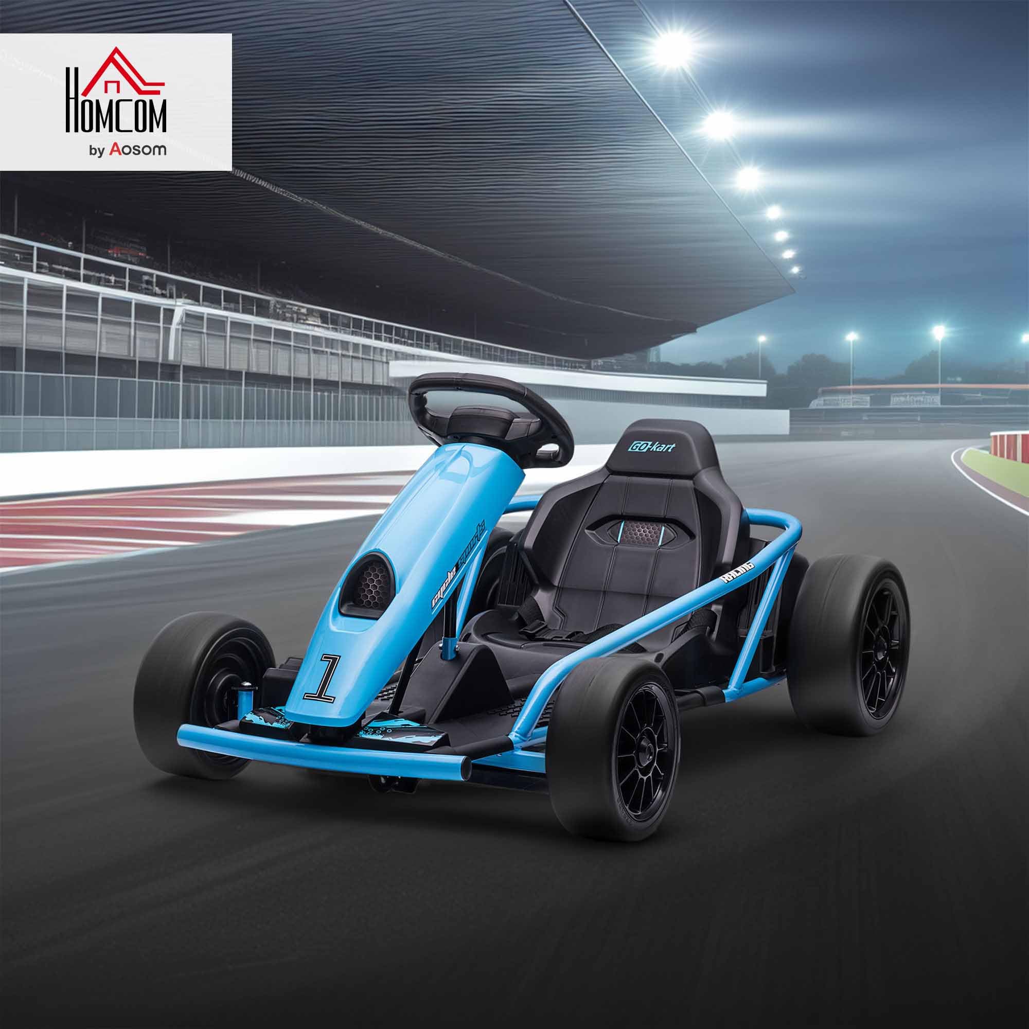 HOMCOM Go Kart Elettrico per Bambini 8-12 Anni 24V 6-13km/h Blu e Nero