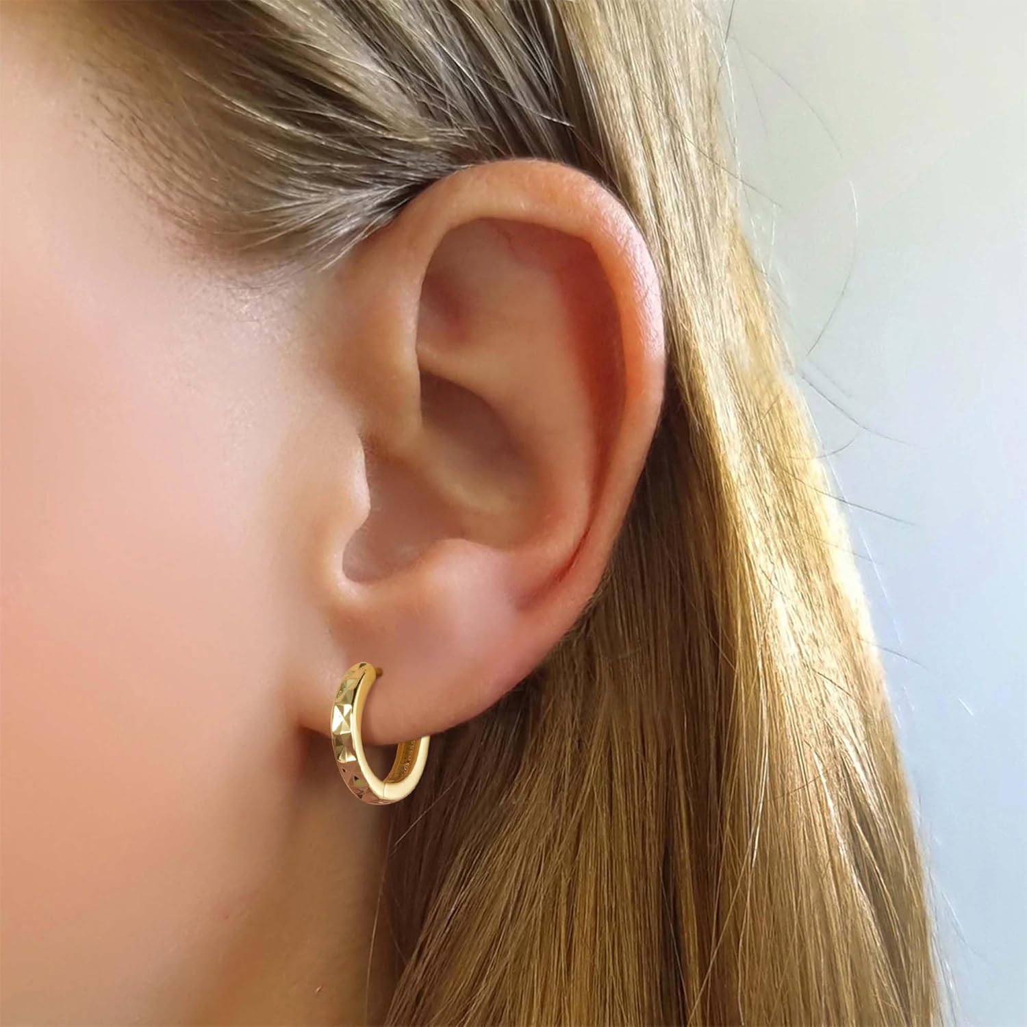 Diamond Cut Hoop Earrings Textured Hinged Huggie Hoop Earrings Stackable Minimalist Faceted Hoop Earring for Women - Image 3