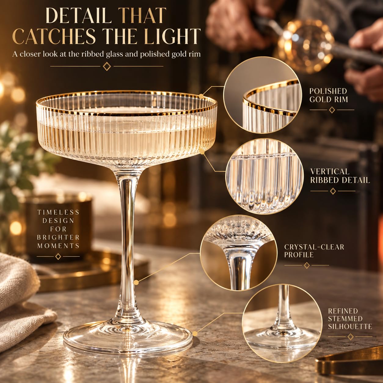 Gold Rim Martini Glasses - Set of 4 -9 Gold Rim Martini Glasses - Set of 4 -9