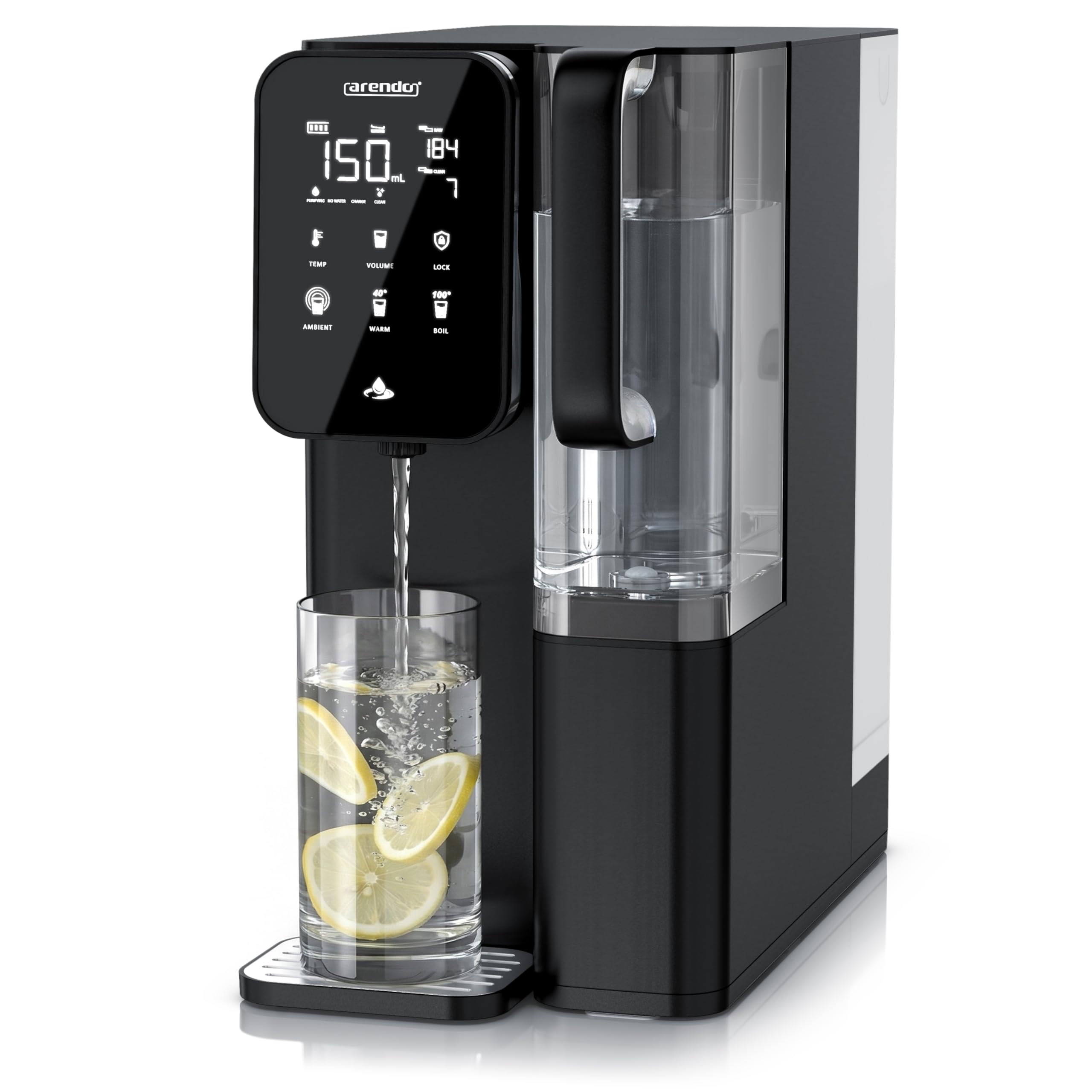 Arendo - Premium Osmoseanlage - 99,99% reines Trinkwasser - 7 stufiges Filtersystem (5+2) – Umkehrosmose/Wasserfilter – keine Installation - Auftisch Gerät – Heißwasserspender 40°C - 100°C – TDS