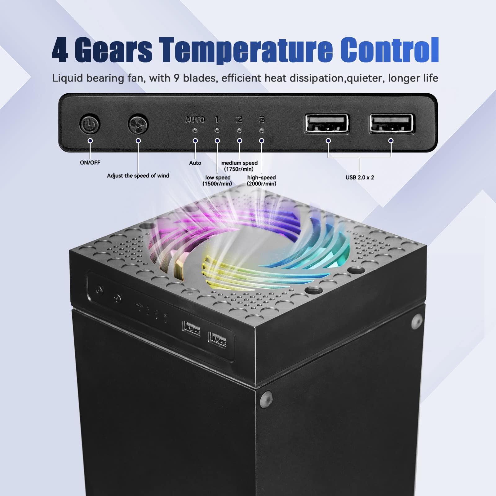 Ventilador para Xbox Series X Cooling fan con luz LED Sistema de refrigeración por Soporte ventilador superior con filtro de polvo de bajo ruido, 3 velocidades 1500/1750/2000RPM