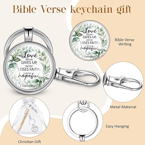 Miniatura 4 de Regalo cristiano con versículo bíblico, bolígrafos de bambú religiosos inspiradores, llavero con tarjetas, regalos de iglesia cristiana