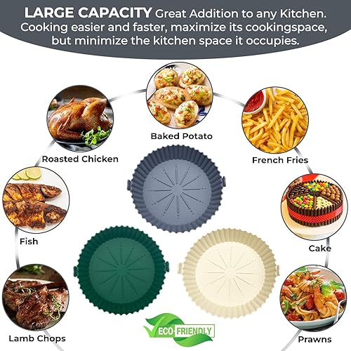 Miniatura 4 de Forros de silicona para freidora de aire con 3 piezas 1 paquete de ollas para freidora de aire forros reutilizables de silicona para freidora de