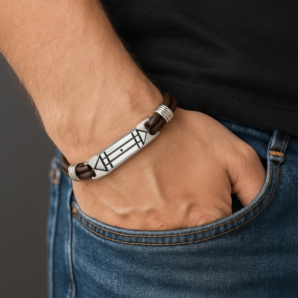 Pulsera Atlante-Pulsera para hombre de plata y cuero- Pulsera para mujer- Pulsera plata complemento anillo atlante Atlante