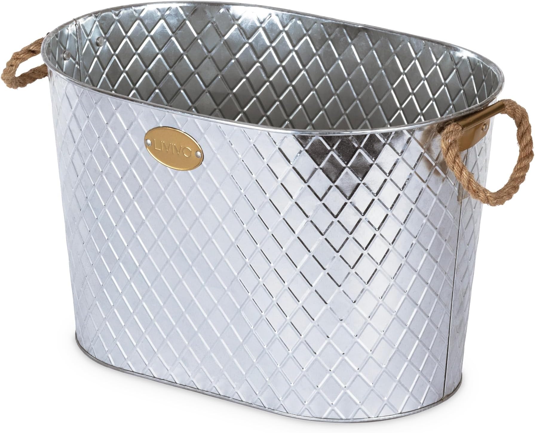 LIVIVO Galvanised Steel 24L Drinks Ice Cool Bucket Pail Diamond Embossed with Rope Handles - Great for Garden Parties, BBQs Cooling Bottles Tub, Cans of Beer or Soft Drinks Champagne Prosecco Whisky