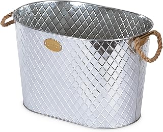 LIVIVO Galvanised Steel 24L Drinks Ice Cool Bucket Pail Diamond Embossed with Rope Handles - Great for Garden Parties, BBQs Cooling Bottles Tub, Cans of Beer or Soft Drinks Champagne Prosecco Whisky