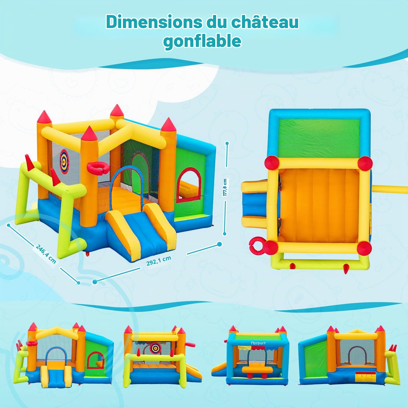 FBSPORT château Gonflable Exterieur Enfant avec souffleur Aire de Jeux Gonflable château Gonflable Piscine Meilleur Cadeau de Vacances/d'anniversaire pour Les Enfants