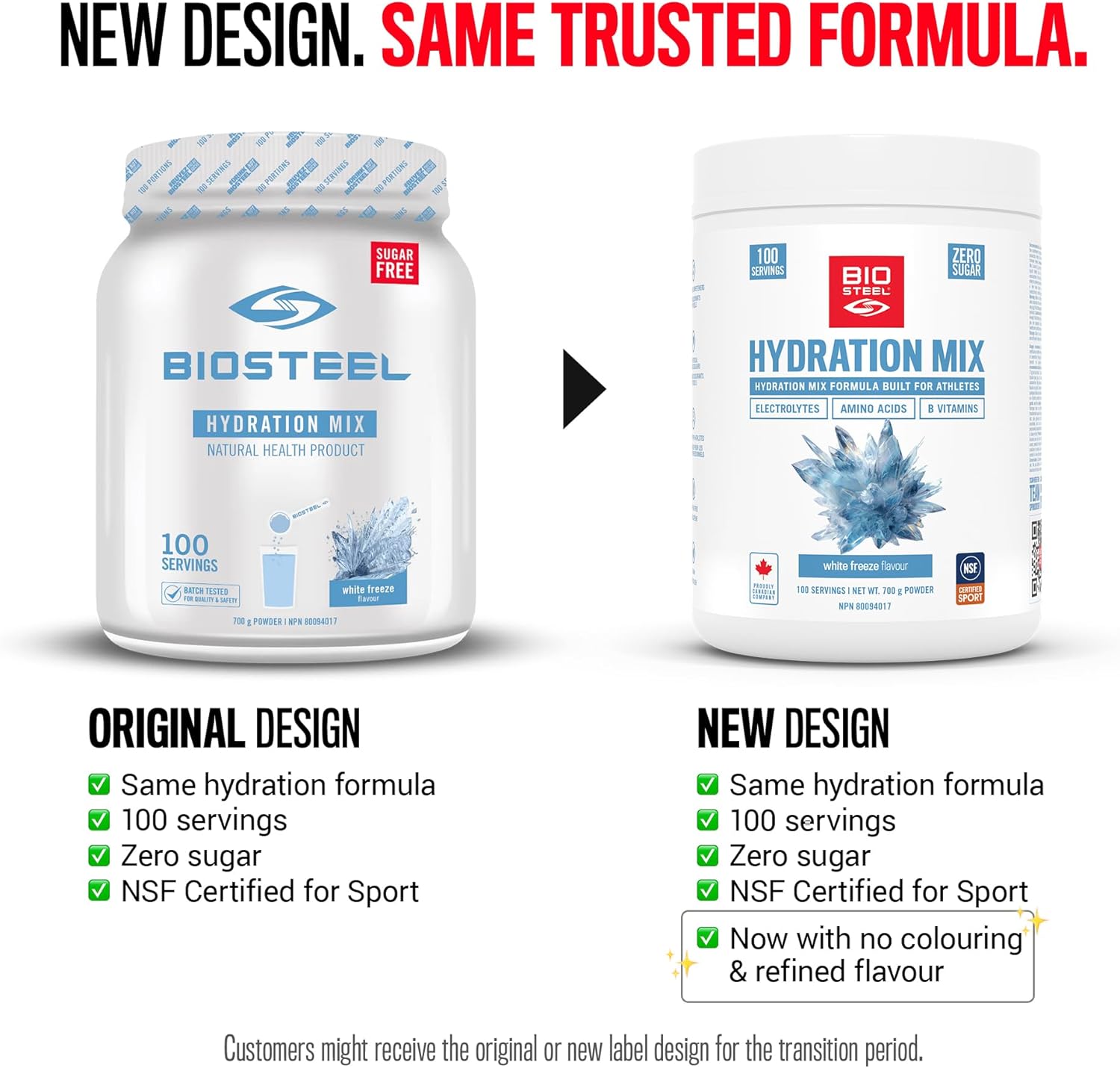 BIOSTEEL Zero Sugar Hydration Mix, Great Tasting Hydration with 5 Essential Electrolytes, White Freeze, 100 Servings per Tub