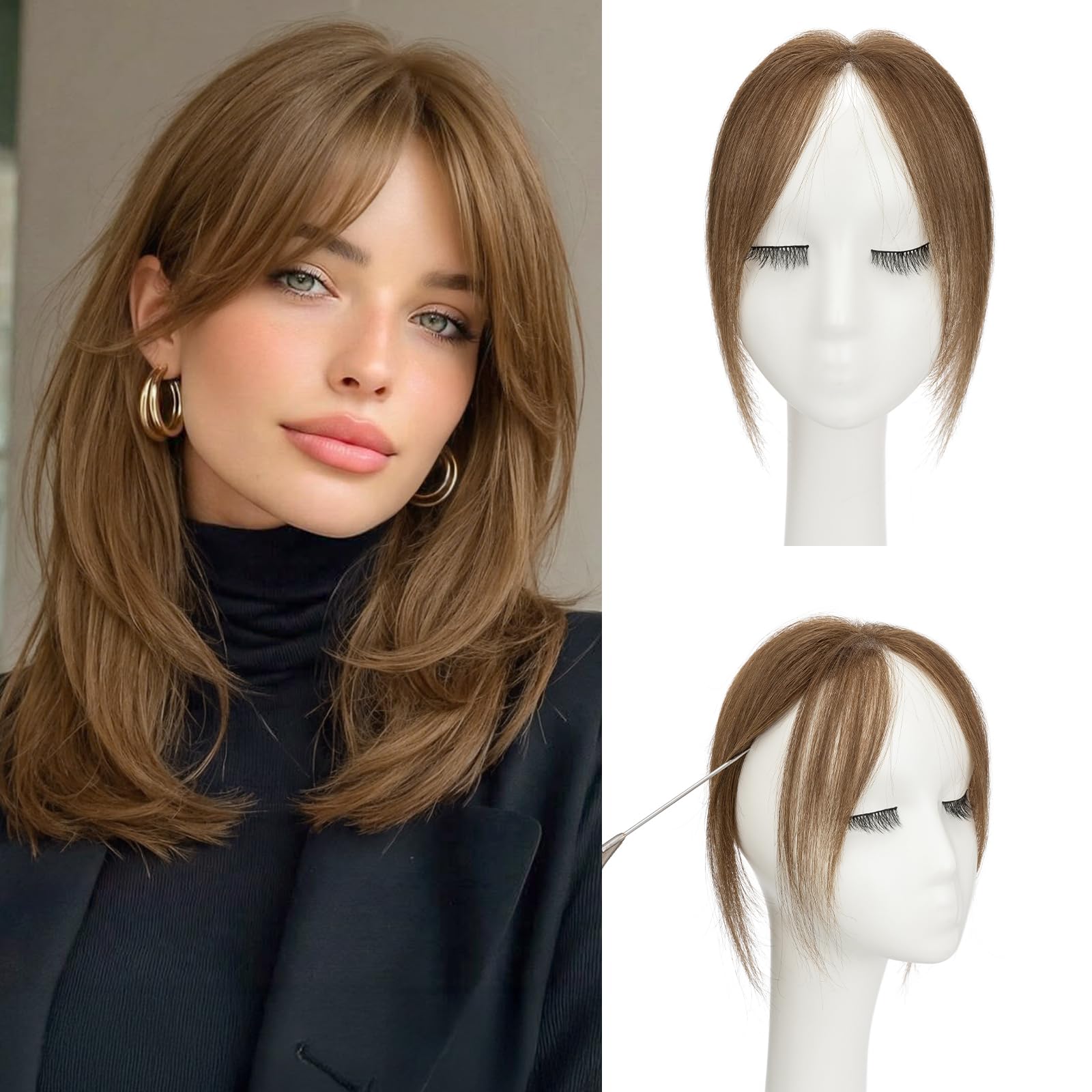 Photo 1 of Prokyvity Clip in Bangs, 10 Inch Human Hair Side Bangs #04 Medium Brown