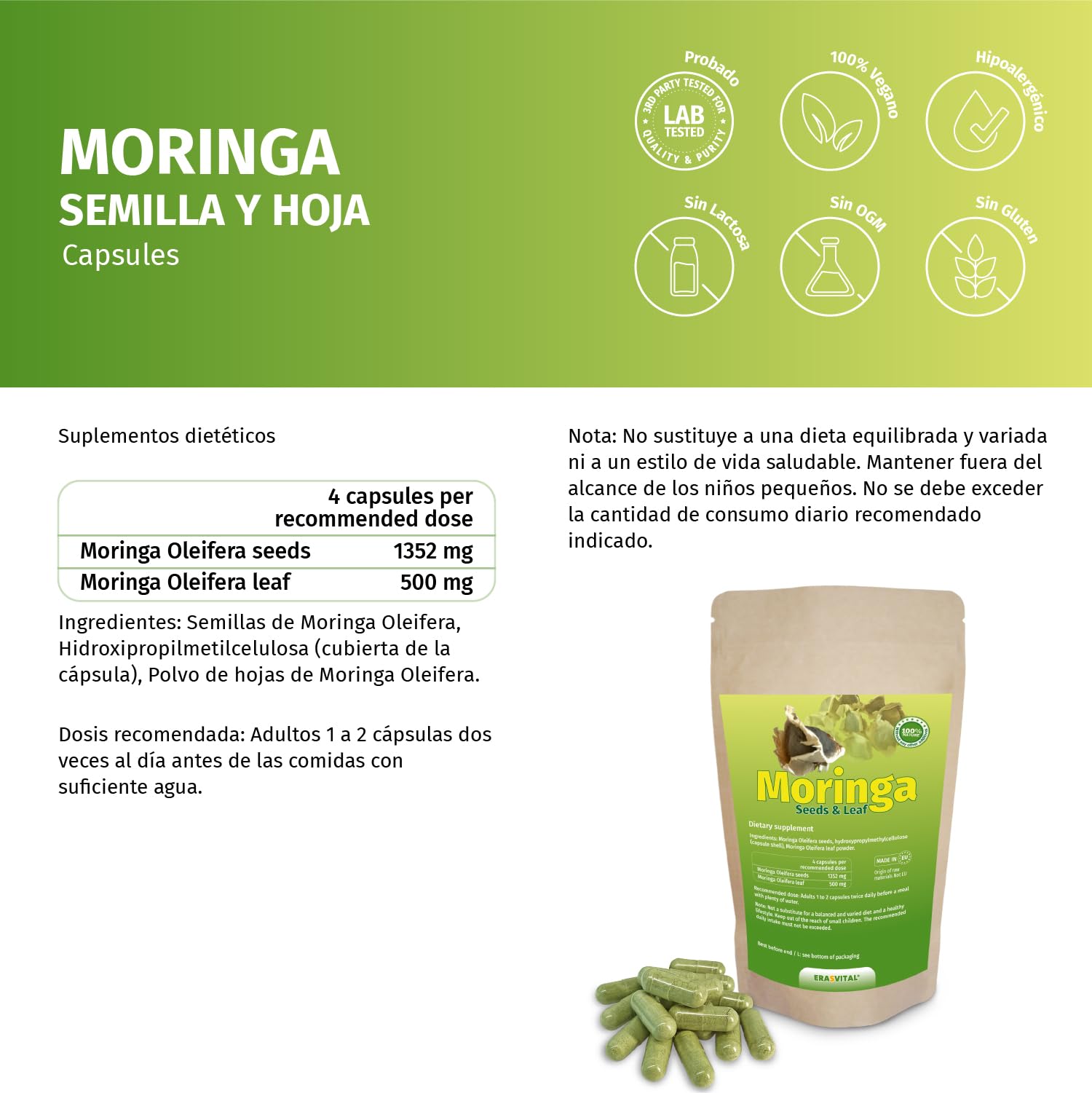Moringa Samen und Pulver verkapselt vegan (720 stück (1er Pack))