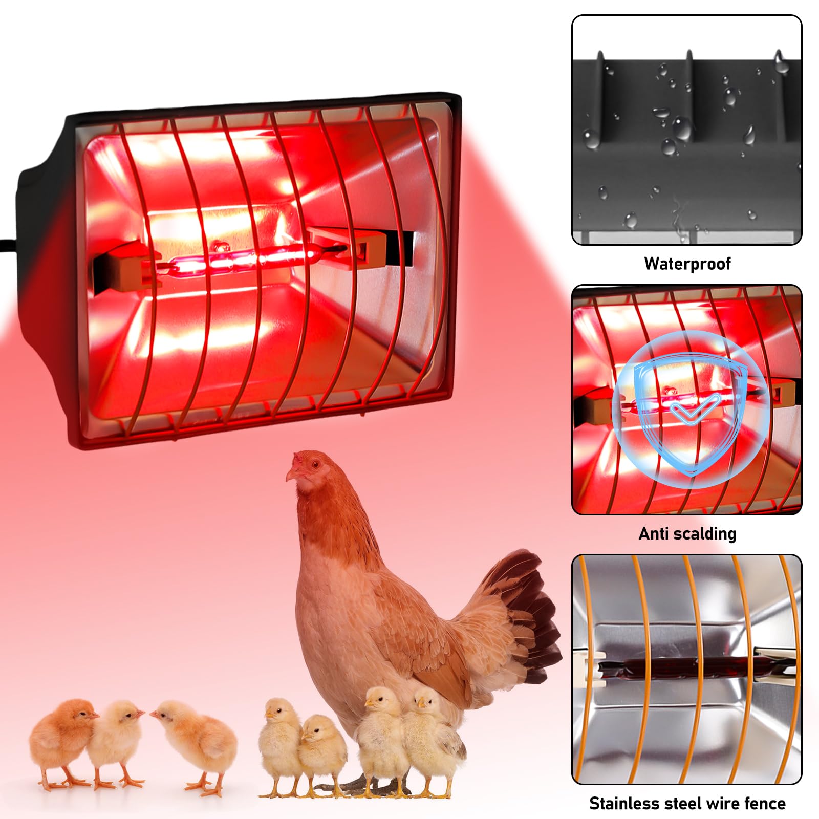 Lámpara de calor de 1,8 m, con enchufe de la UE, lámpara de luz roja con interruptor, lámpara de calor para animales, lámpara de infrarrojos para pollitos, lechones, cachorros, etc. (175 W)