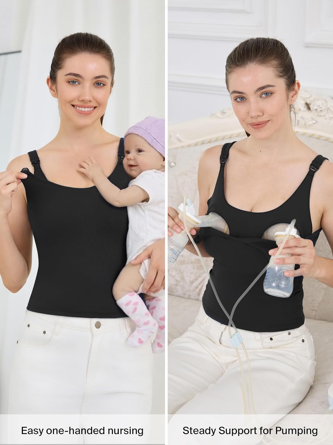 Ecavus Nursing Tank Top with Built-in Bra – Full Length Nursing Bra for Breastfeeding Workout Longline Nursing Sport Bra