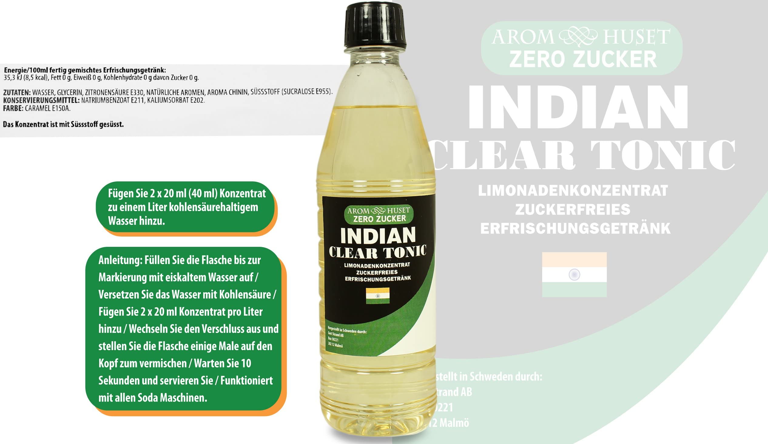 Zero Sugar Indian Tonic Soda Syrup Concentrate with Quinine 500 ml Make 12.5 Liters of Sugar