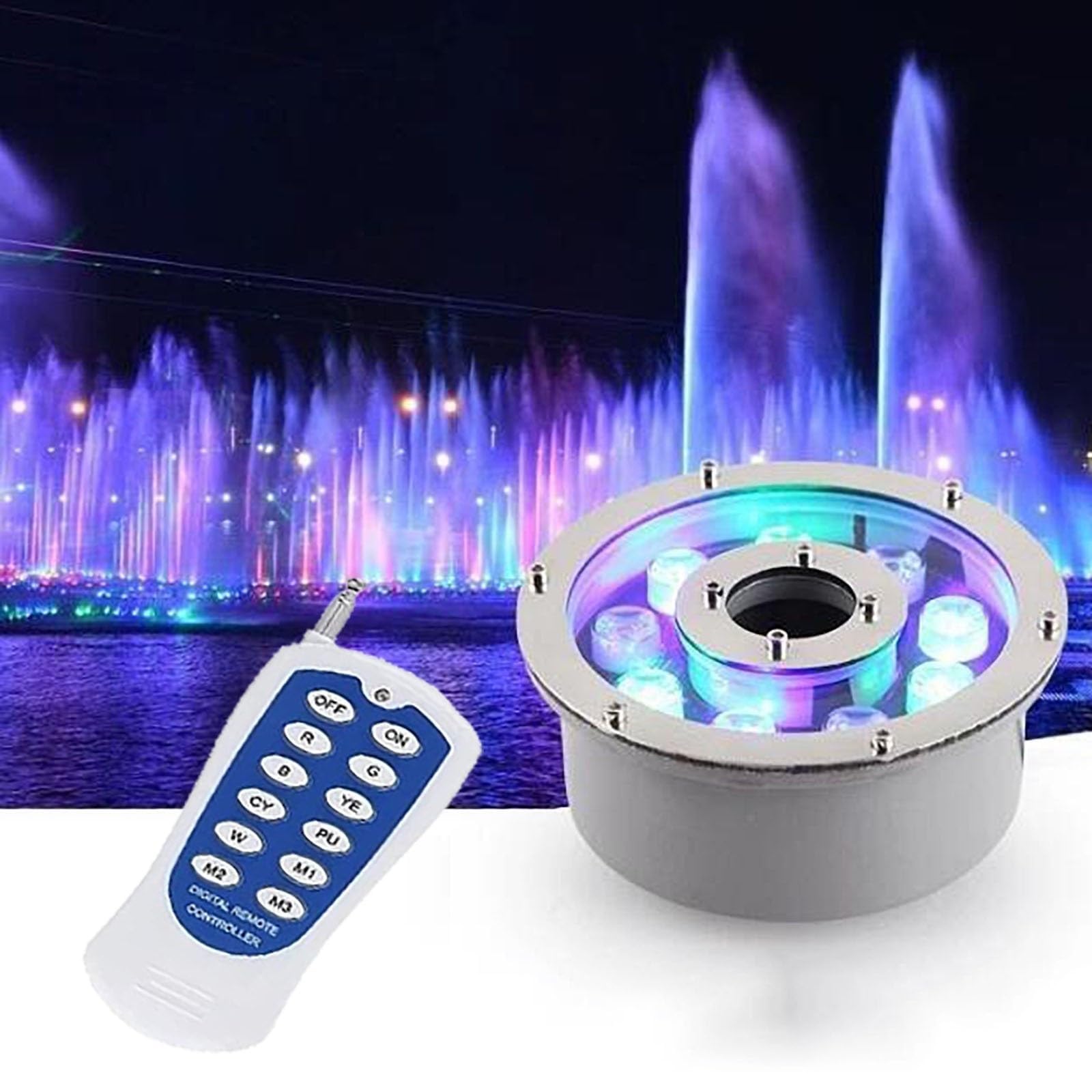 Projecteur LED Subaquatique pour Bassin Jardin Ou Fontaine Éclairage RGB Ip68 avec Télécommande 12 W/9 W