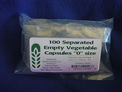 Capsule Connection 100 cápsulas vegetales vacías separadas, tamaño "0", bolsa de 100 unidades