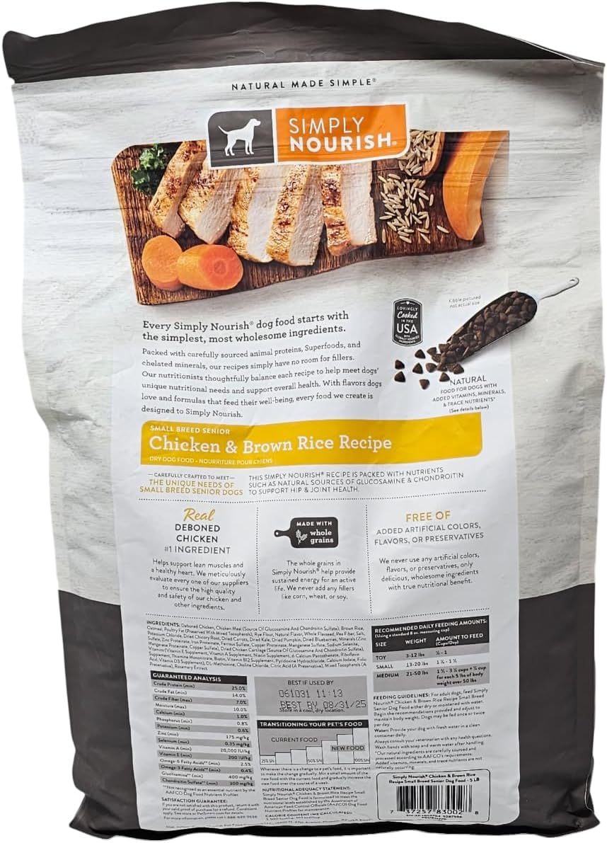 SIMPLY NOURISH Small Breed Senior Chicken and Brown Rice Dry Dog Food, 5 Pound Bag