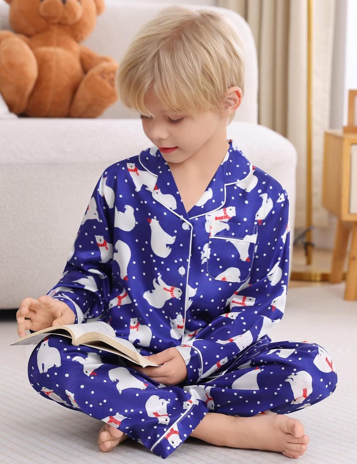 SWOMOG Kid Girls Boys Silk Satin Pajamas Set Button-Down PJs Sets Two-Piece Lounge Sets Long Sleeve Sleepwear - Image 2