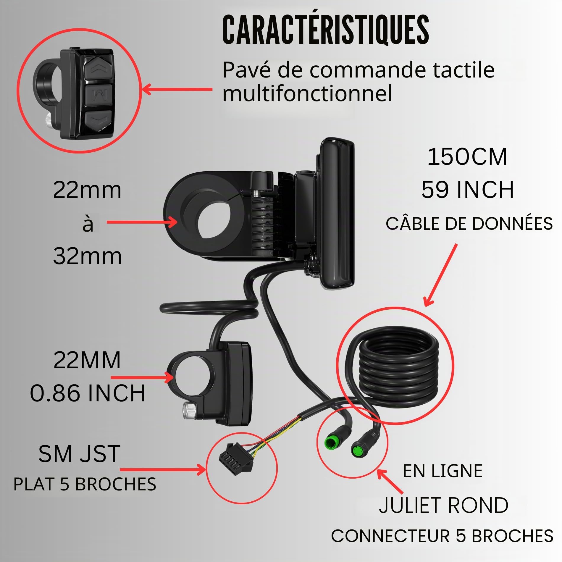 SW900 Écran de vélo électrique LED 5 broches SW900 36 V 48 V 60 V 72 V