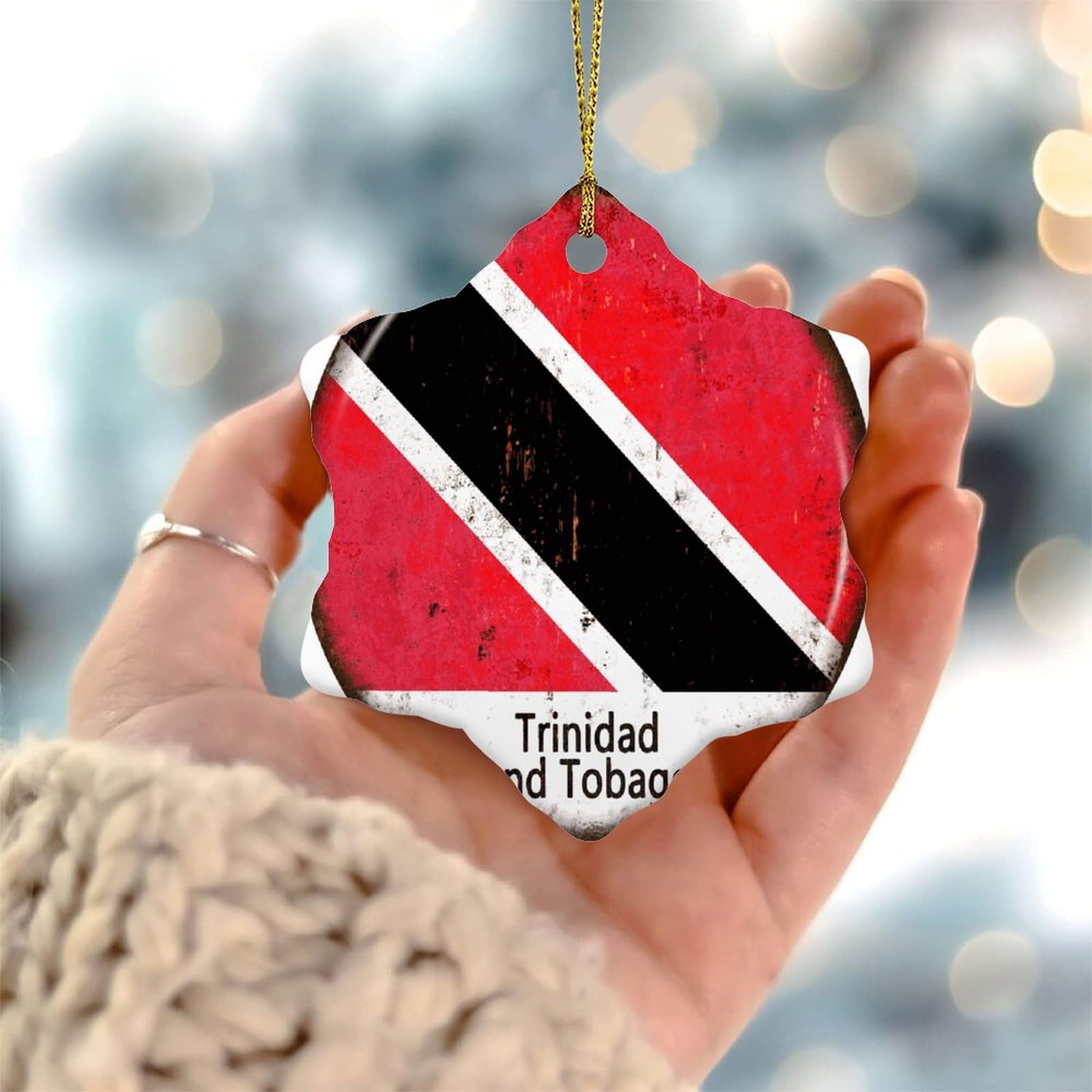 Wsdesdec Style-1 Trinidad And Tobago Hanging Ornaments International Flag Banner Round Christmas Tree Ornament Ceramic Porcelain Round Global World Flag Travel Trip Christmas Bauble For Xmas Tree Decoration