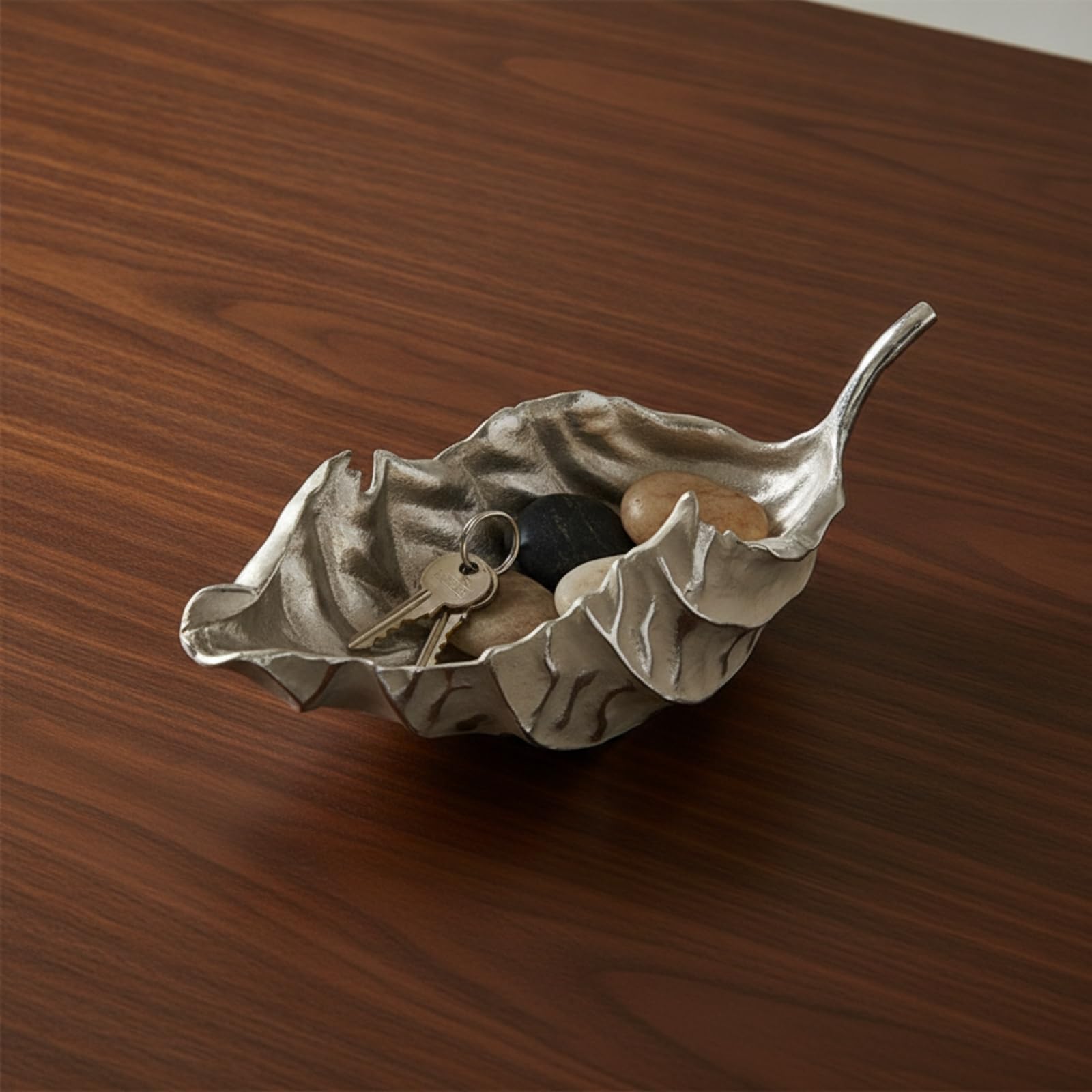 MagiDeal Vassoio a Forma di Foglia Basso Profilo | Struttura in Alluminio, Piatto Decorativo a Foglia, Scultoreo, Svuotatasche, per Soggiorno, Argento, L