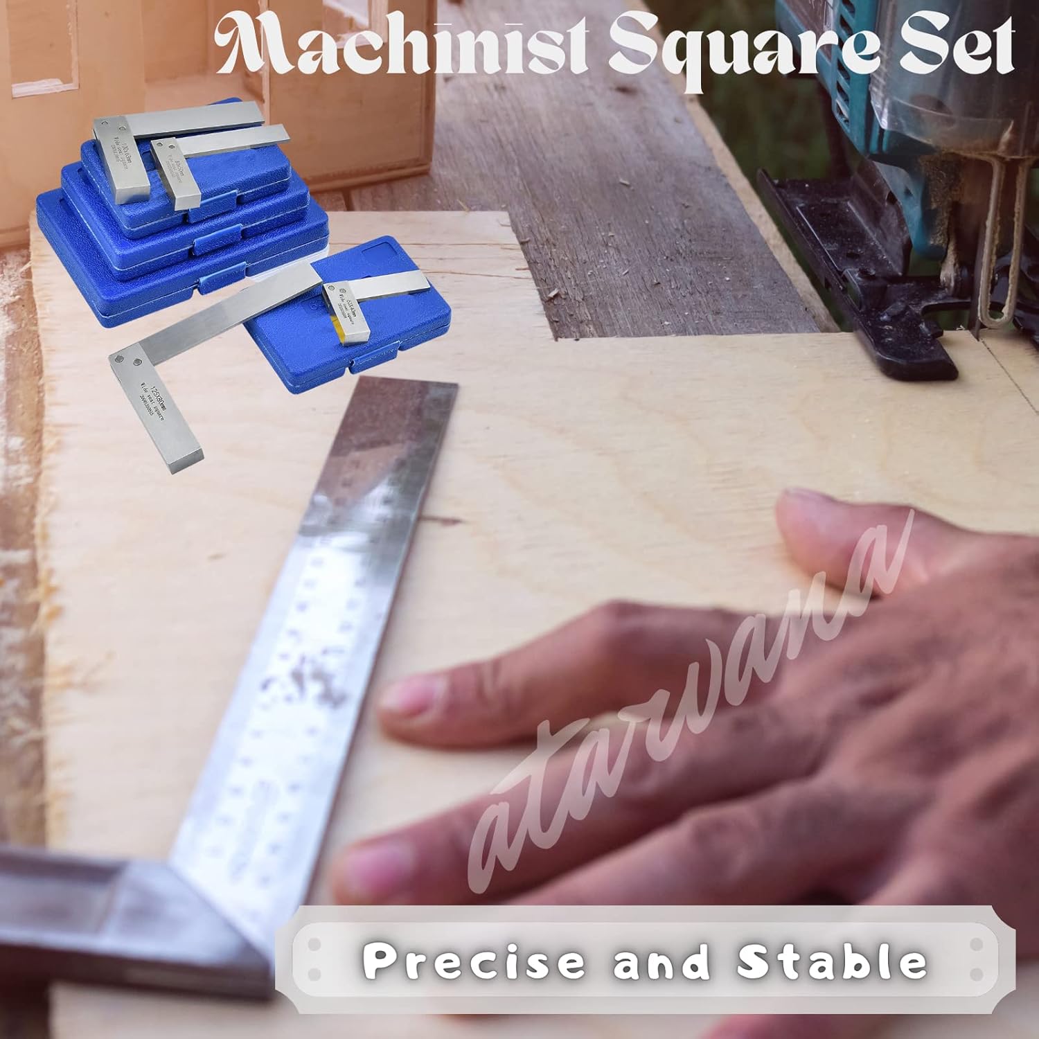 Machinist Square Set 2, 3, 4, 6 Inch, Atarvana Mechanical Steel High Precision Squares, Harden Carbon Steel, 90 Degree Wide Base, L-Type Right Angle Ruler Tool for Woodworking - Image 4
