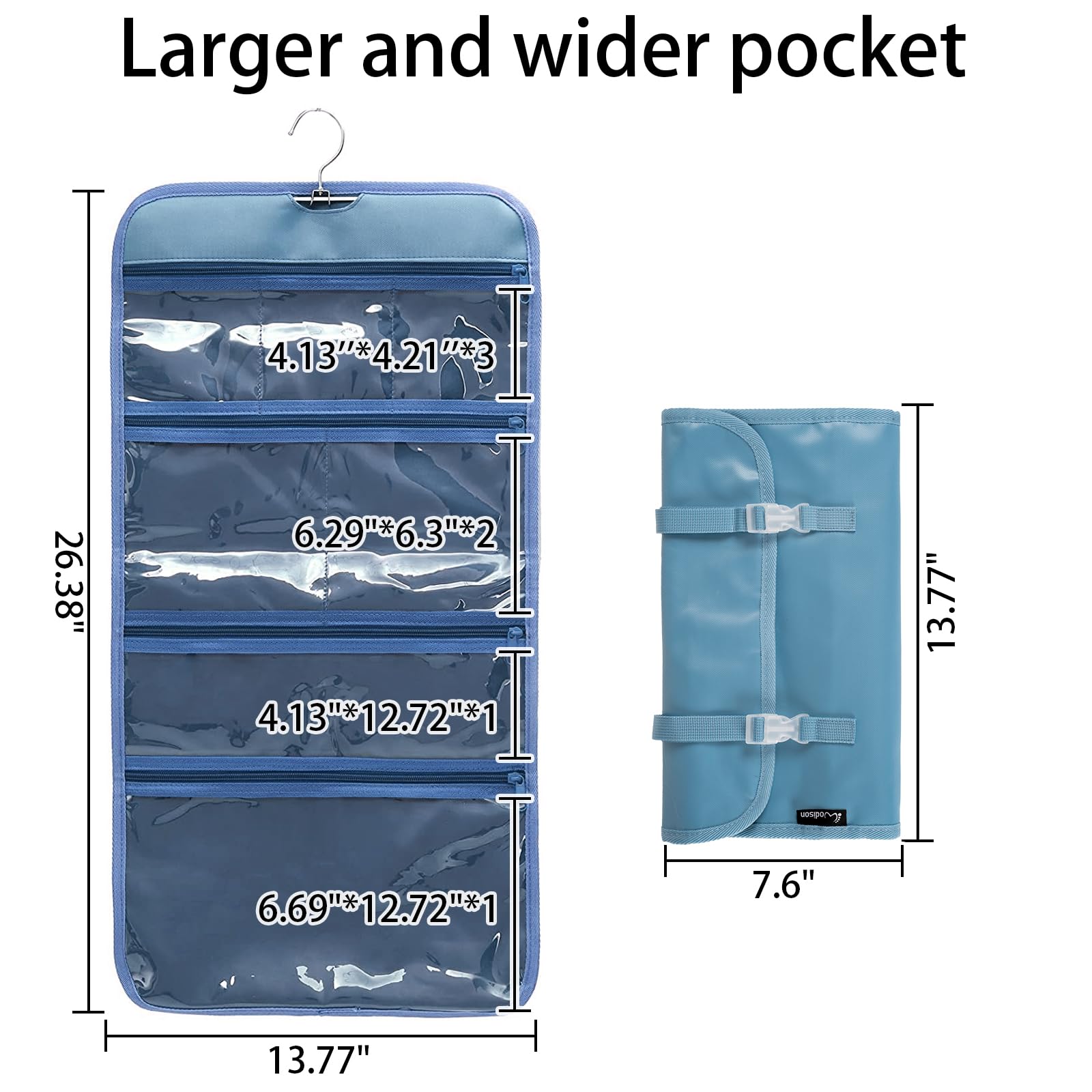 Składana przezroczysta wisząca podróżna kosmetyczka organizer do przechowywania kosmetyków, NIEBIESKI, One Size