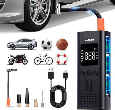 Tyre Inflator Cordless Car Tyre Pump 150 PSI Air Pump Accurate Pressure LCD Display Air Compressor with USB Charging LED Light for Motorcycle, Auto, Ball, Bicycle