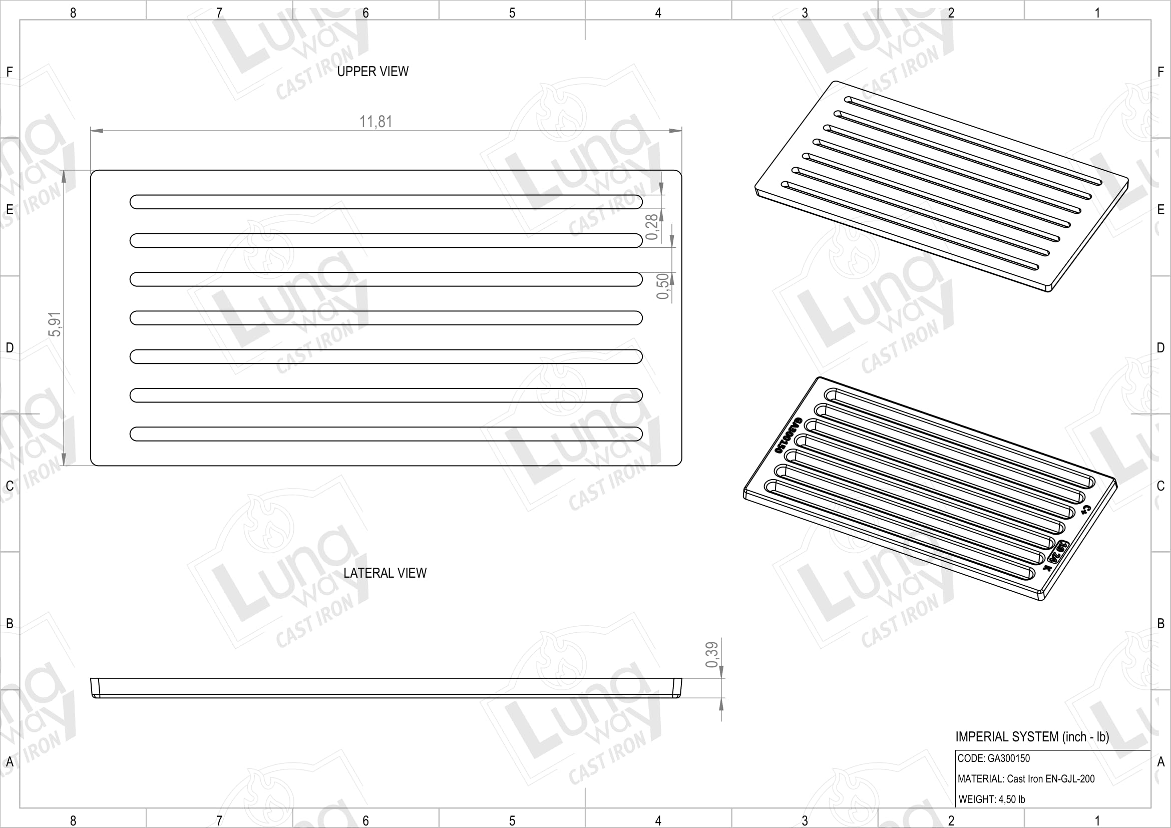 30 x 15 x 1 cm - Griglia per cenere in ghisa | Ottimizza il tiraggio camino | Resistente alte temperature | Facile pulizia, Qualità 100% ghisa by LUNA WAY CAST IRON