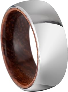8mm Tungsten Carbide Genuine Natural Koa Wood Inner Inlay Ring Black/Gold/Silver/Rose Gold Wedding Band Hammered Textured Flat Style Comfort Fit Gift Box Included