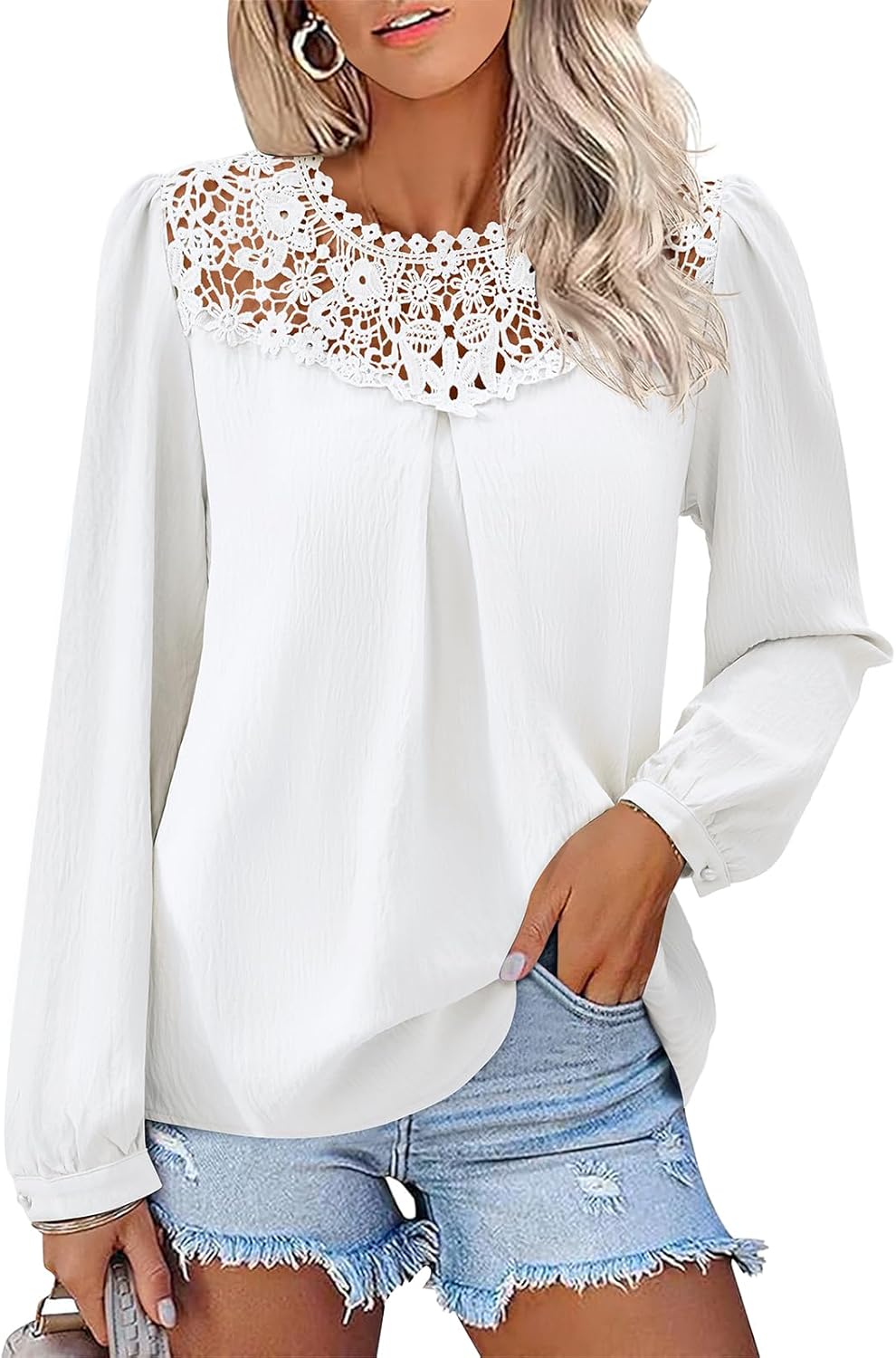 Boho Tops for Women Flowy Tops Long Sleeve Shirts Dressy Casual Chiffon Blouse Lace...