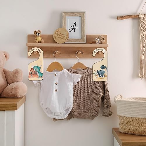 Miniatura 7 de Whaline Organizador de armario de bebé para recién nacidos a 24 meses, diseño temático de dinosaurio, organizador de armario de bebé de madera para