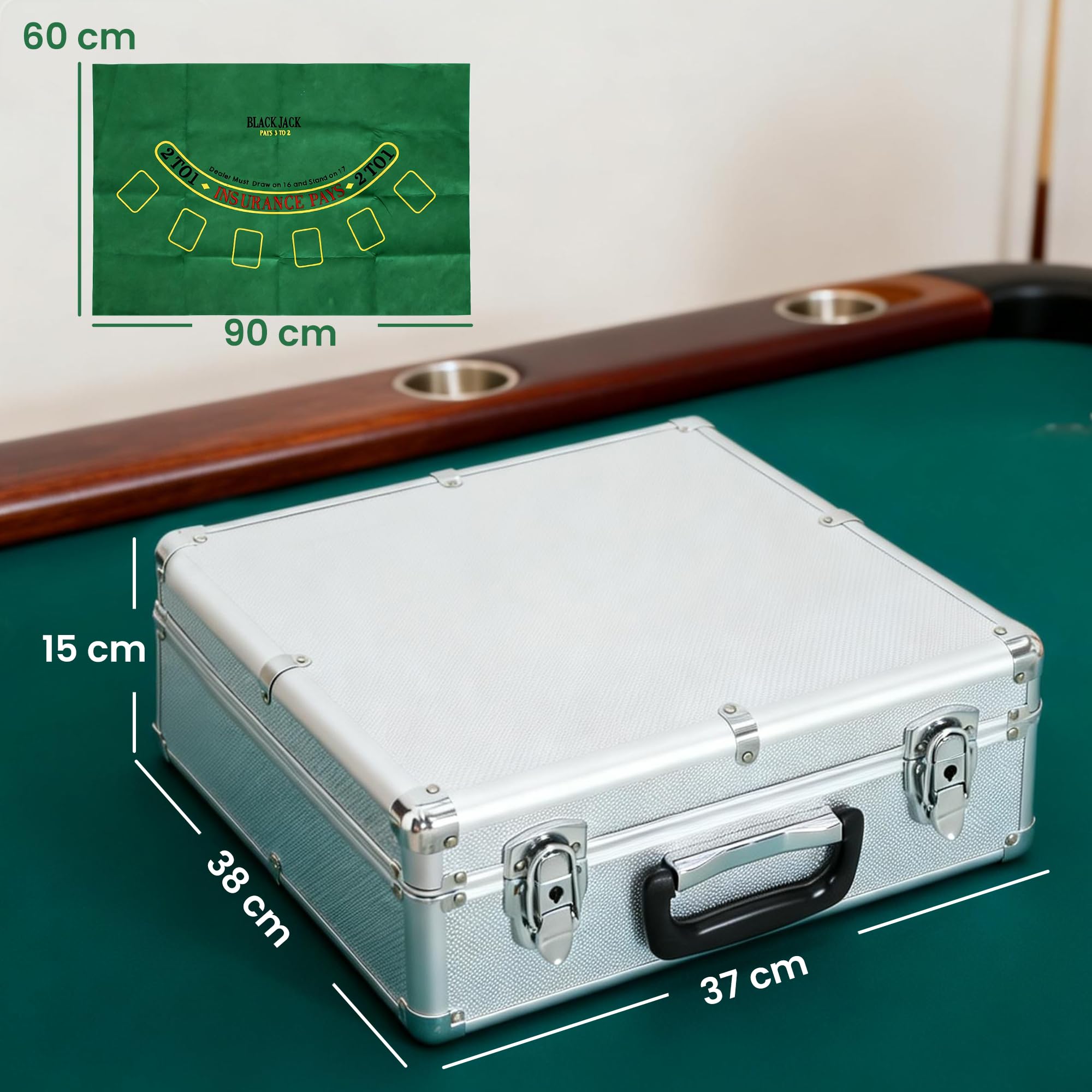 SPORTNOW - Maletín de Póker Completo de 500 Fichas, Carcasa de ABS, Tarjetas de Juego, Dados, Distribuidor, Alfombras, Llaves para Juegos de Blackjack y Texas Holdem