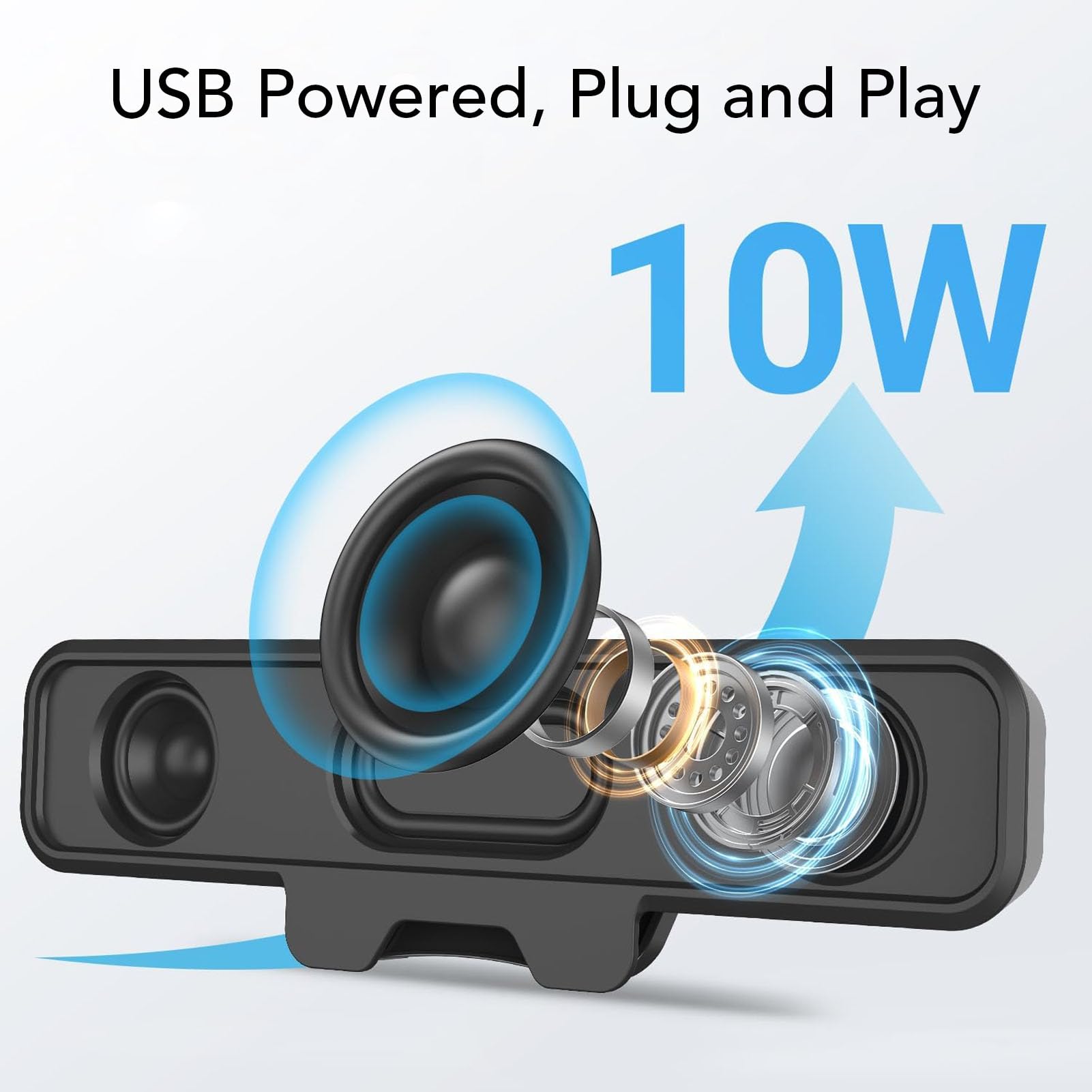 Altoparlanti per Computer per PC Desktop, Clip on, 10 W | Doppi Driver da 1,4 Pollici, Apertura A Morsetto da 1,97 Pollici, Design Salvaspazio, Alimentazione USB A e C